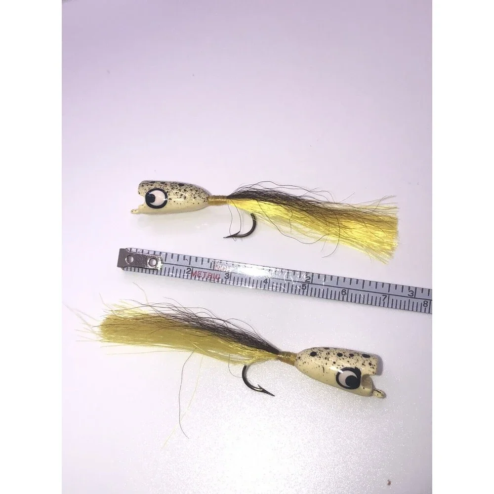 Vintage Fly Lure Hard Head Hook Hair Yellow Speckled Spotted Tied Painted Lot